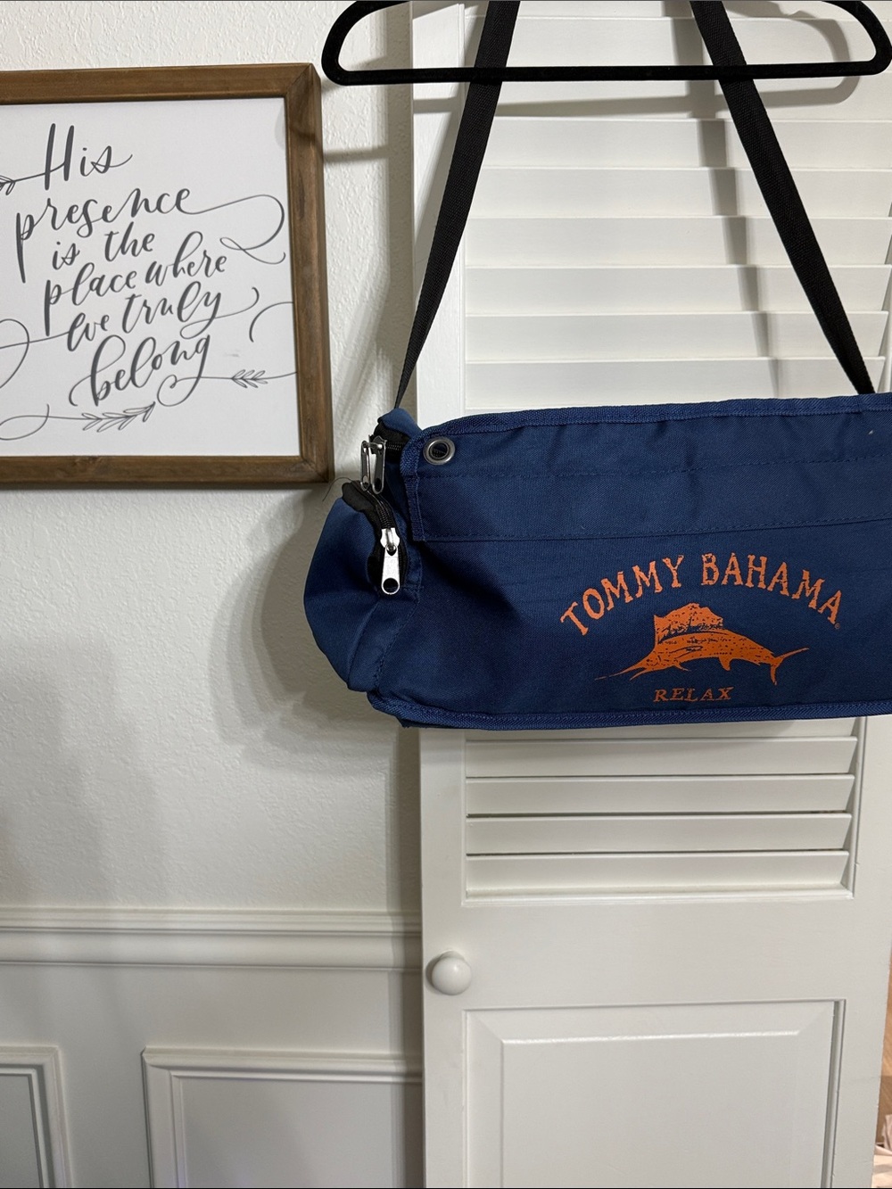 Tommy Bahama Navy Messenger Bag with Orange Logo